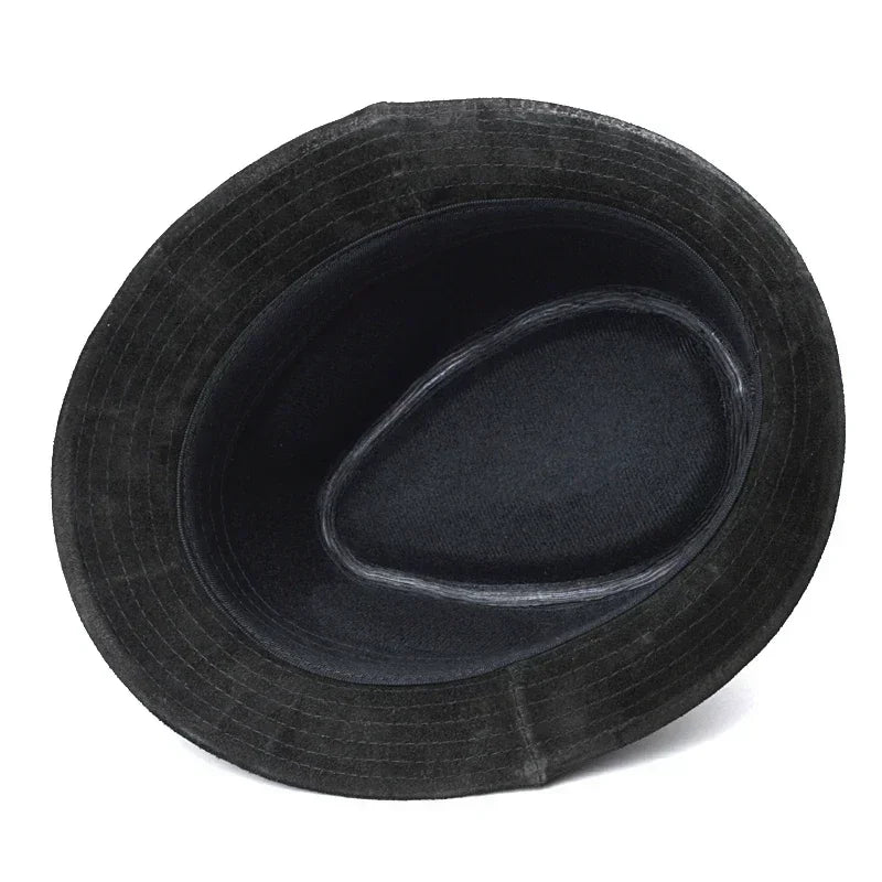 Chapeau Unisexe Fedora Cuir Suédé Large Bord – Stonewick