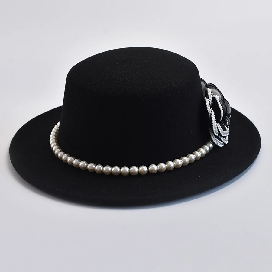 Chapeau Femme Fedora Feutre Chaîne Perles – Perlemont